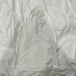 BDG White Ribbed Cropped Halter Tank